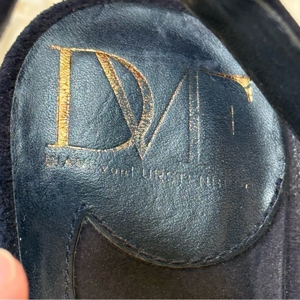 DVF Diane Von Furstenberg Zia Suede 5" Heels Platform Sandals navy blue SZ 8.5M - Picture 5 of 10